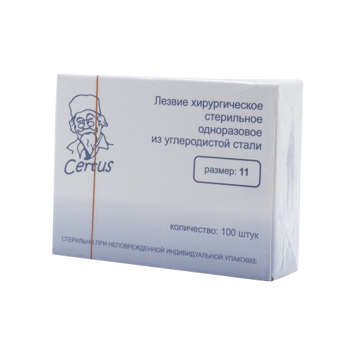 Лезвие одноразовое стерильное в/у сталь. размер №11 (100шт)
