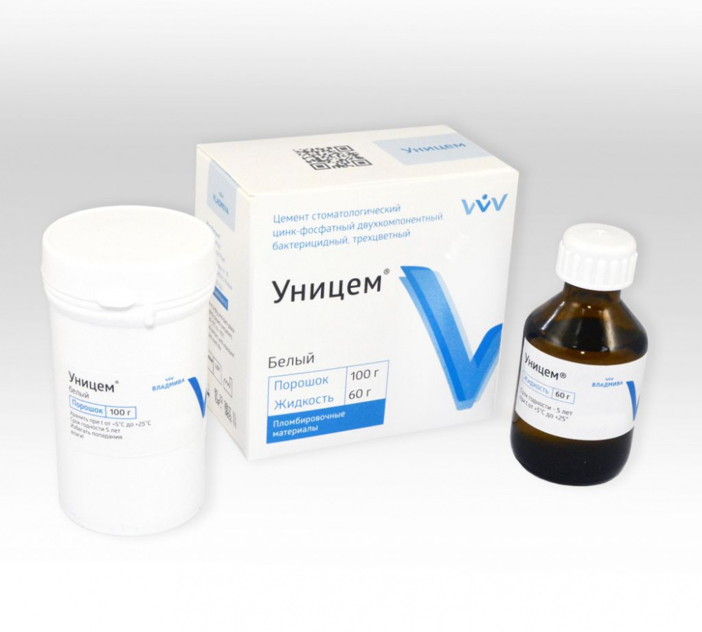 Уницем (порошок 100 г + жидкость 60 г) /белый/ цинк-фосфатный  цемент  Россия