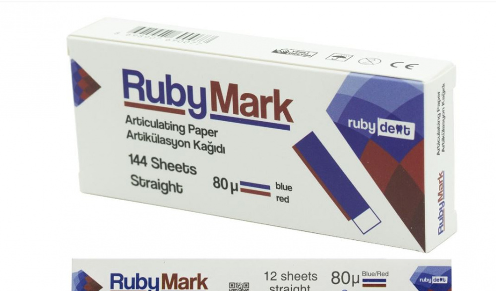 Бумага артикуляционная  прямая, синяя / красная RubyMark (80 мкм х 144 шт) Турция